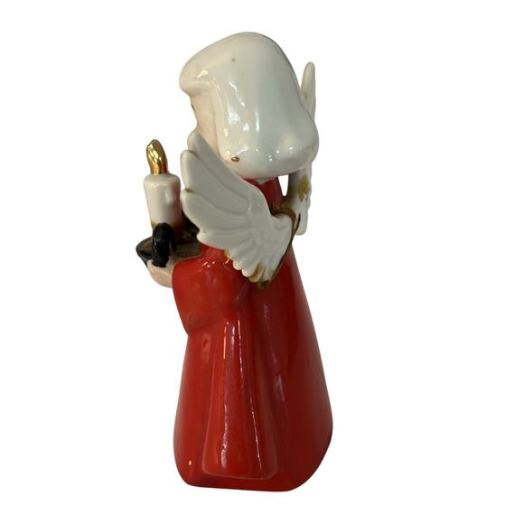Vintage Nippon Angel Girl Holding Candle Christmas Figurine Red Gold Japan FLAW - Picture 4 of 16